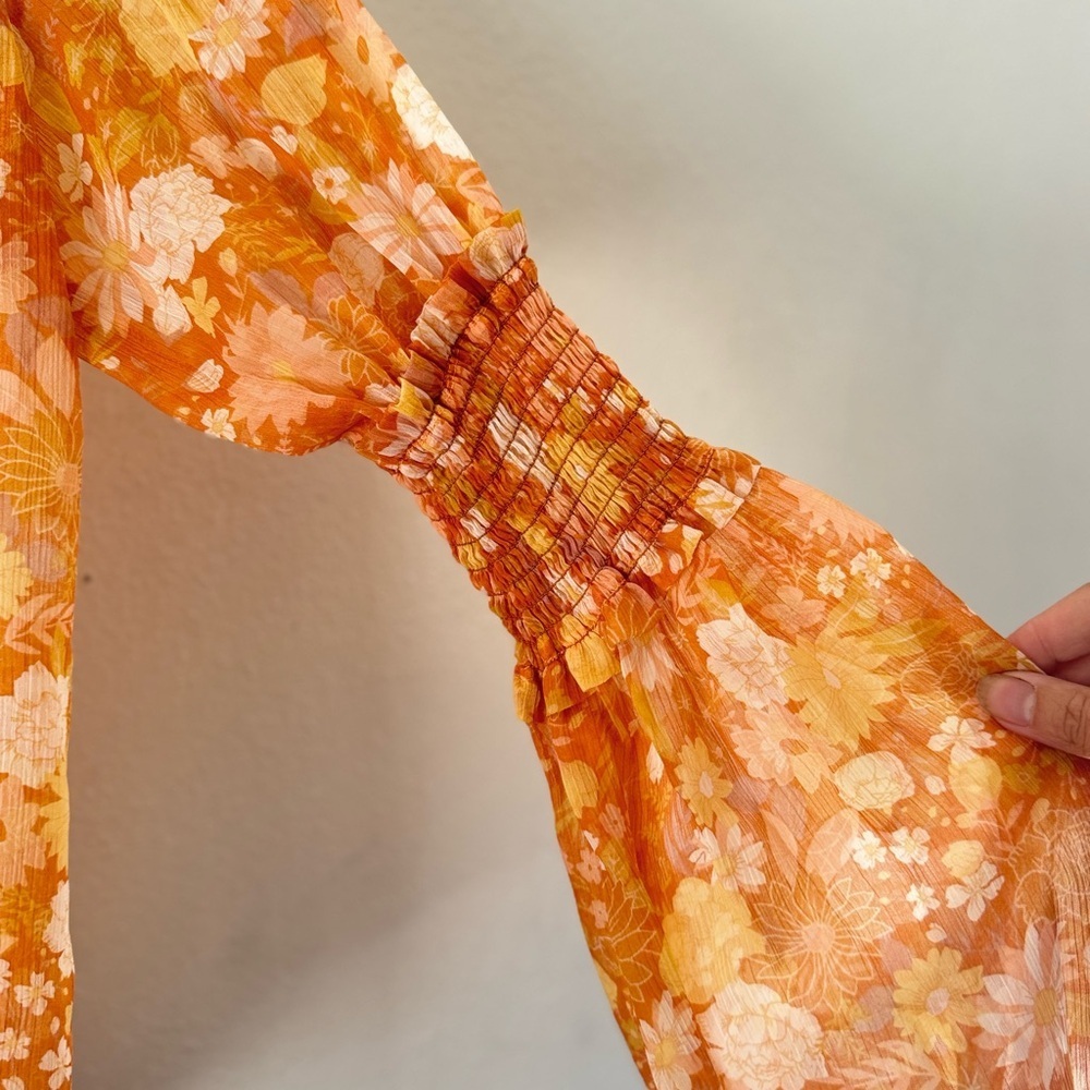 OPT Floral Sheer Orange Boho Blouse - Picture 10 of 11